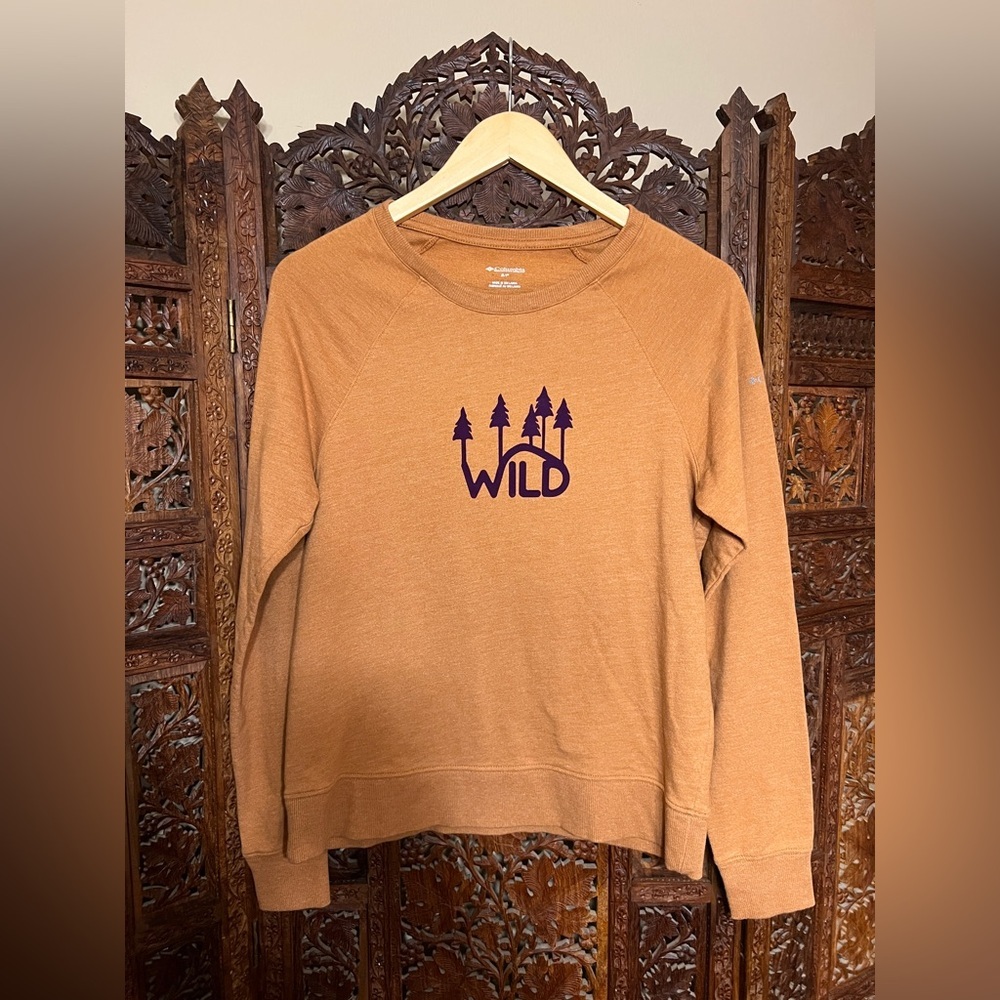 Columbia WILD Graphic Sweatshirt Small Burnt Orange Outdoor Hiking Gorpcore